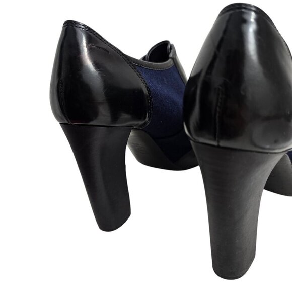 Tory Burch Ankle Wingtip Bootie Heels Navy Blue and Black - Picture 11 of 15